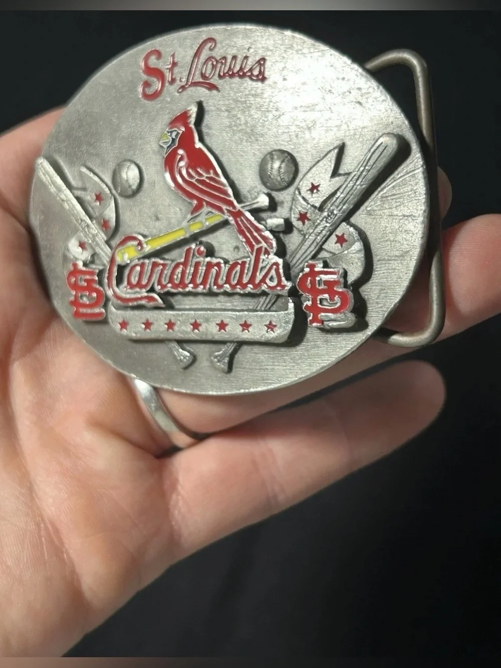 St. Louis Cardinals Metal Logo Belt Buckle in Red and Silver